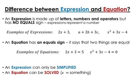 Difference between Expression and Equation?. L.O. To be able to solve Quadratic Equations There are several ways to solve a quadratic equation Factorising.