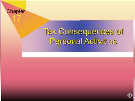Chapter 17 Tax Consequences of Personal Activities.