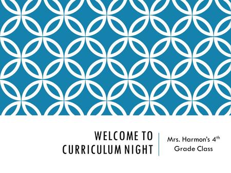 WELCOME TO CURRICULUM NIGHT Mrs. Harmon’s 4 th Grade Class.