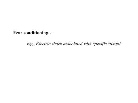 Fear conditioning… e.g., Electric shock associated with specific stimuli.