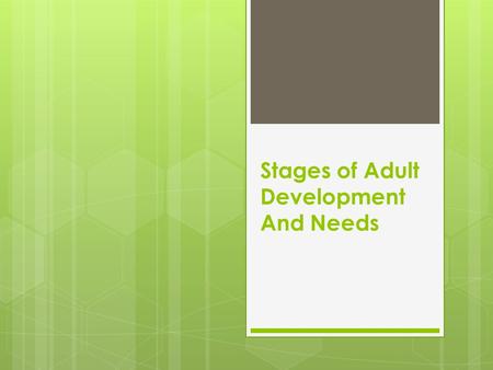 Stages of Adult Development And Needs. Identity Vs. Role Confusion (13-21 years) Concerns and Characteristics:  Struggle for identity (who am I?)  Changing.