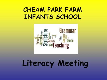CHEAM PARK FARM INFANTS SCHOOL Literacy Meeting. The Department for Education brought out a new National Curriculum for English which became statutory.