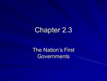 Chapter 2.3 The Nation’s First Governments. Early State Constitutions In January, 1776, New Hampshire was the first colony to organize as a state and.