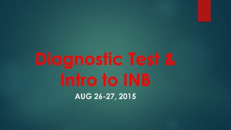 Diagnostic Test & Intro to INB AUG 26-27, 2015. CHAMP OUT – Diagnostic Test  C – Level 0  H – Ms. Spanjer  A – Taking the Diagnostic Test  M – None.