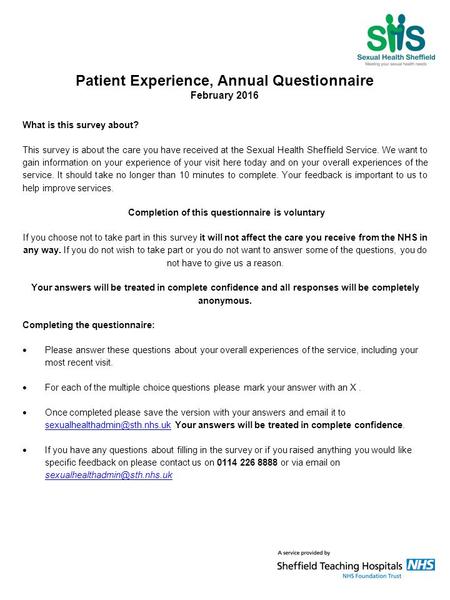 Patient Experience, Annual Questionnaire