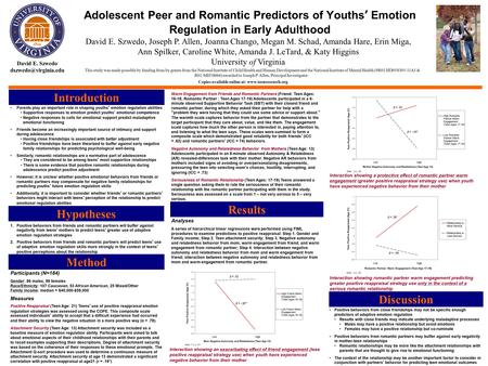 Adolescent Peer and Romantic Predictors of Youths’ Emotion Regulation in Early Adulthood Introduction David E. Szwedo David E. Szwedo,