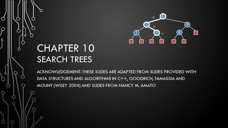 CHAPTER 10 SEARCH TREES ACKNOWLEDGEMENT: THESE SLIDES ARE ADAPTED FROM SLIDES PROVIDED WITH DATA STRUCTURES AND ALGORITHMS IN C++, GOODRICH, TAMASSIA AND.