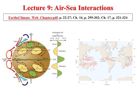 Lecture 9: Air-Sea Interactions EarthsClimate_Web_Chapter.pdfEarthsClimate_Web_Chapter.pdf, p. 22-27; Ch. 16, p. 299-302; Ch. 17, p. 321-324.