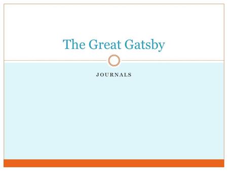 JOURNALS The Great Gatsby. Journal 1 - The American Dream What is the American Dream?  James T. Adams who coined the term said in 1931 that it is the.