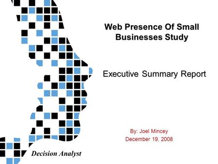 Decision Analyst Web Presence Of Small Businesses Study By: Joel Mincey December 19, 2008 Executive Summary Report.