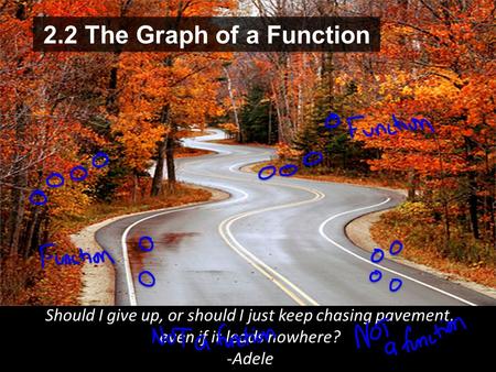 2.2 The Graph of a Function Should I give up, or should I just keep chasing pavement, even if it leads nowhere? -Adele.