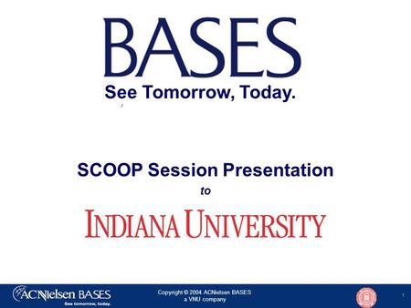 1 Copyright © 2004 ACNielsen BASES a VNU company SCOOP Session Presentation to See Tomorrow, Today.