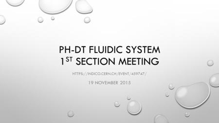 PH-DT FLUIDIC SYSTEM 1 ST SECTION MEETING HTTPS://INDICO.CERN.CH/EVENT/459747/ 19 NOVEMBER 2015.