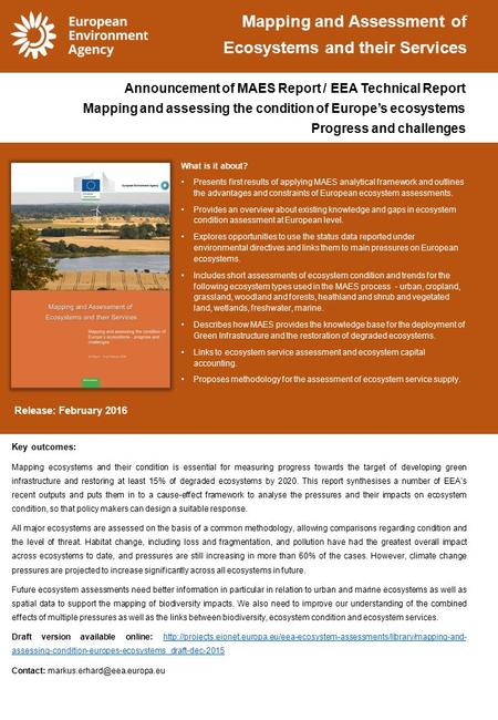 What is it about? Presents first results of applying MAES analytical framework and outlines the advantages and constraints of European ecosystem assessments.