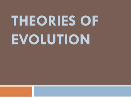 THEORIES OF EVOLUTION. Theories  Confirmed through tests and observations  Explain a wide variety of data and observations  Can be used to make predictions.