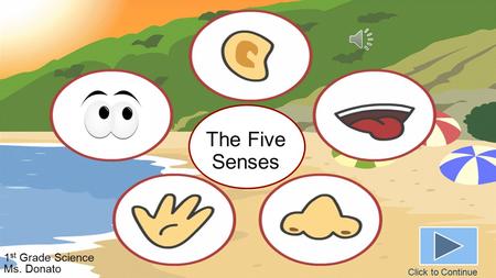 The Five Senses 1 st Grade Science Ms. Donato Click to Continue.