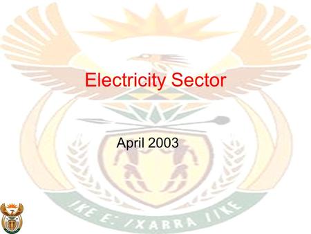 Electricity Sector April 2003. Electricity sector in perspective Electrification of households is one of Government’s priority programmes The country.