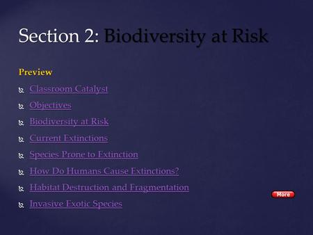 Preview  Classroom Catalyst Classroom CatalystClassroom Catalyst  Objectives Objectives  Biodiversity at Risk Biodiversity at RiskBiodiversity at Risk.
