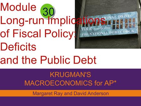 KRUGMAN'S MACROECONOMICS for AP* 30 Margaret Ray and David Anderson Module Long-run Implications of Fiscal Policy: Deficits and the Public Debt.