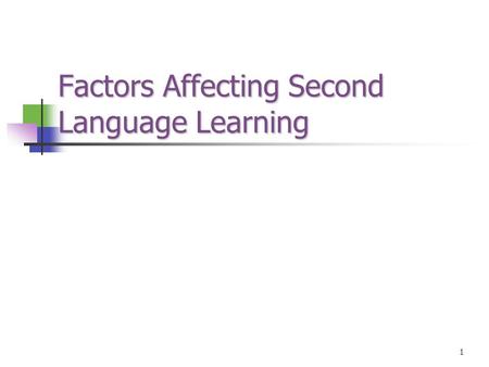 1 Factors Affecting Second Language Learning. Fall 2003 2/33 Factors Affecting Second Language Learning Intelligence Aptitude Motivation and Attitude.