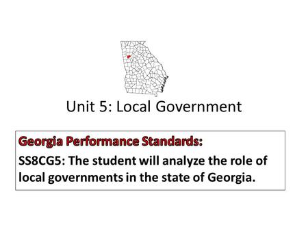 Unit 5: Local Government. The First Five December 6, 2013 Agenda Message: Unit 5 Quiz on Wednesday Today’s Warm-up: What type of services does Douglas.