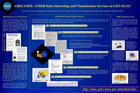 AIRS/AMSU-A/HSB Data Subsetting and Visualization Services at GES DAAC Sunmi Cho, Jason Li, Donglian Sun, Jianchun Qin and Carrie Phelps, Code 902, NASA.