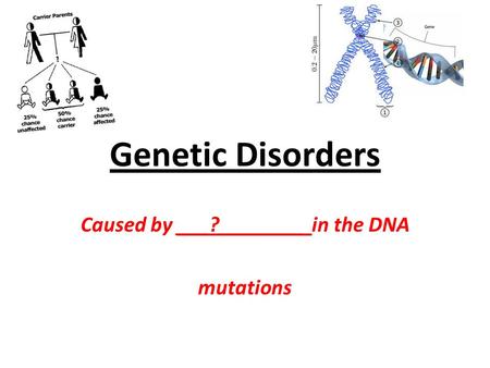 Genetic Disorders Caused by ___?________ in the DNA mutations.