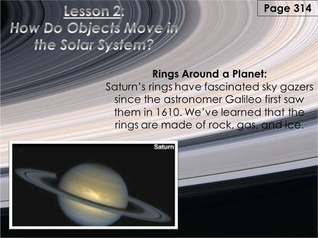 Rings Around a Planet: Saturn’s rings have fascinated sky gazers since the astronomer Galileo first saw them in 1610. We’ve learned that the rings are.