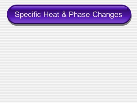 Specific Heat & Phase Changes. Specific Heat ____________ (c) – the amount of heat required to raise the temperature of 1 g of a substance 1 °C The units.