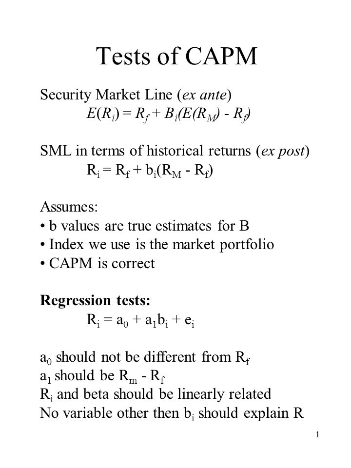 Tests of CAPM Security Market Line (ex ante) - ppt video online download