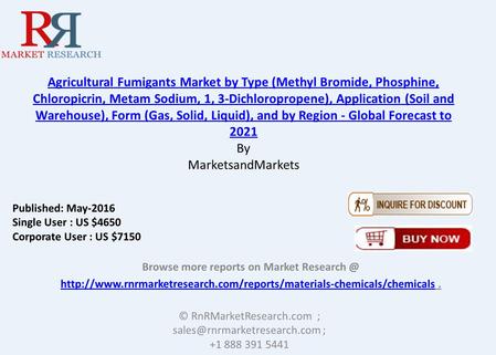 Agricultural Fumigants Market by Type (Methyl Bromide, Phosphine, Chloropicrin, Metam Sodium, 1, 3-Dichloropropene), Application (Soil and Warehouse),