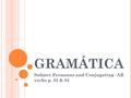GRAMÁTICA Subject Pronouns and Conjugating –AR verbs p. 82 & 84.