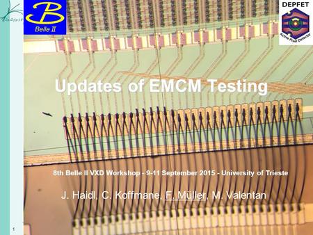 1 Updates of EMCM Testing J. Haidl, C. Koffmane, F. Müller, M. Valentan 8th Belle II VXD Workshop - 9-11 September 2015 - University of Trieste.