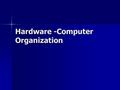 Hardware -Computer Organization. Hardware & Software A computer system consists of A computer system consists of –Hardware: anything you can touch, smell,