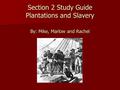 Section 2 Study Guide Plantations and Slavery By: Mike, Marlow and Rachel.