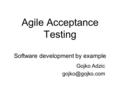 Agile Acceptance Testing Software development by example Gojko Adzic