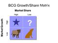 BCG Growth/Share Matrix Market Growth Low High Market Share HighLow ? The Boston Consulting Group Growth-Share Matrix was developed in the 1960’s as a.