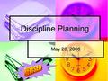 Discipline Planning May 26, 2008. Why Do Another Plan? A discipline plan is one tool to communicate your school’s plan for maintaining a positive, respectful,