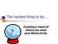 The hardest thing to do... Creating a vision of where you want your library to be. ?