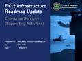 Presented to: By: Date: Federal Aviation Administration FY12 Infrastructure Roadmap Update Enterprise Services (Supporting Activities) NetCentric Demos/Prototypes.