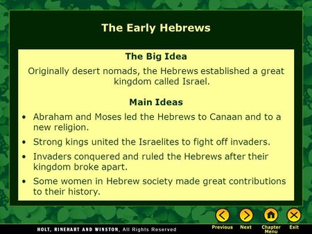 The Early Hebrews The Big Idea