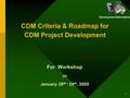 Development Alternatives 1 CDM Criteria & Roadmap for CDM Project Development For Workshop on January 28 th – 29 th, 2005.