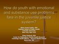 How do youth with emotional and substance use problems fare in the juvenile justice system? Alison Evans Cuellar, PhD Mailman School of Public Health Columbia.