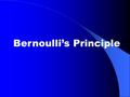 Bernoulli’s Principle. Bernoulli ’ s equation Consider a small time interval δt in which the fluid at X has moved to X’ and that at Y to Y’. At X, work.