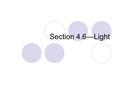 Section 4.6—Light. Light is Electromagnetic Radiation Electromagnetic energy is energy that has electric and magnetic fields There are many types of Electromagnetic.