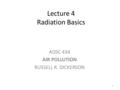 Lecture 4 Radiation Basics AOSC 434 AIR POLLUTION RUSSELL R. DICKERSON 1.