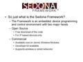 So just what is the Sedona Framework? –The Framework is an embedded device programming and control environment with two major facets –Open Source Free.