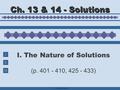 II III I C. Johannesson I. The Nature of Solutions (p. 401 - 410, 425 - 433) Ch. 13 & 14 - Solutions.