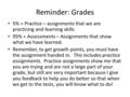 Reminder: Grades 5% = Practice – assignments that we are practicing and learning skills 95% = Assessments – Assignments that show what we have learned.