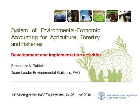 10 th Meeting of the UNCEEA, New York, 24-26 June 2016 System of Environmental-Economic Accounting for Agriculture, Forestry and Fisheries Development.